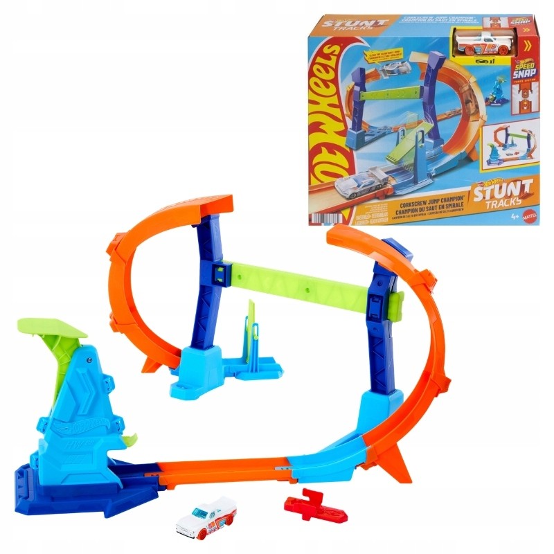 Hot Wheels Stunt Tracks Zestaw Tor Wyścigowy Mistrzowski Skok Na Pętli + Autko 4+
