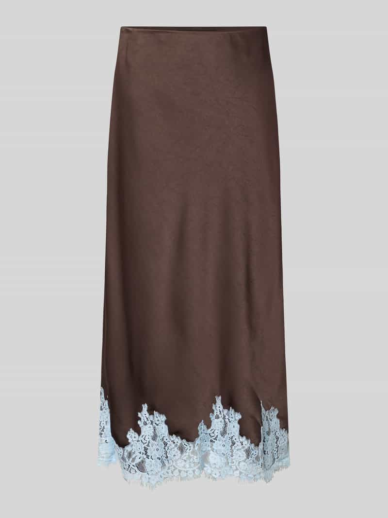 Spódnica midi z satyny z obszyciem koronką model 'NAIRA'