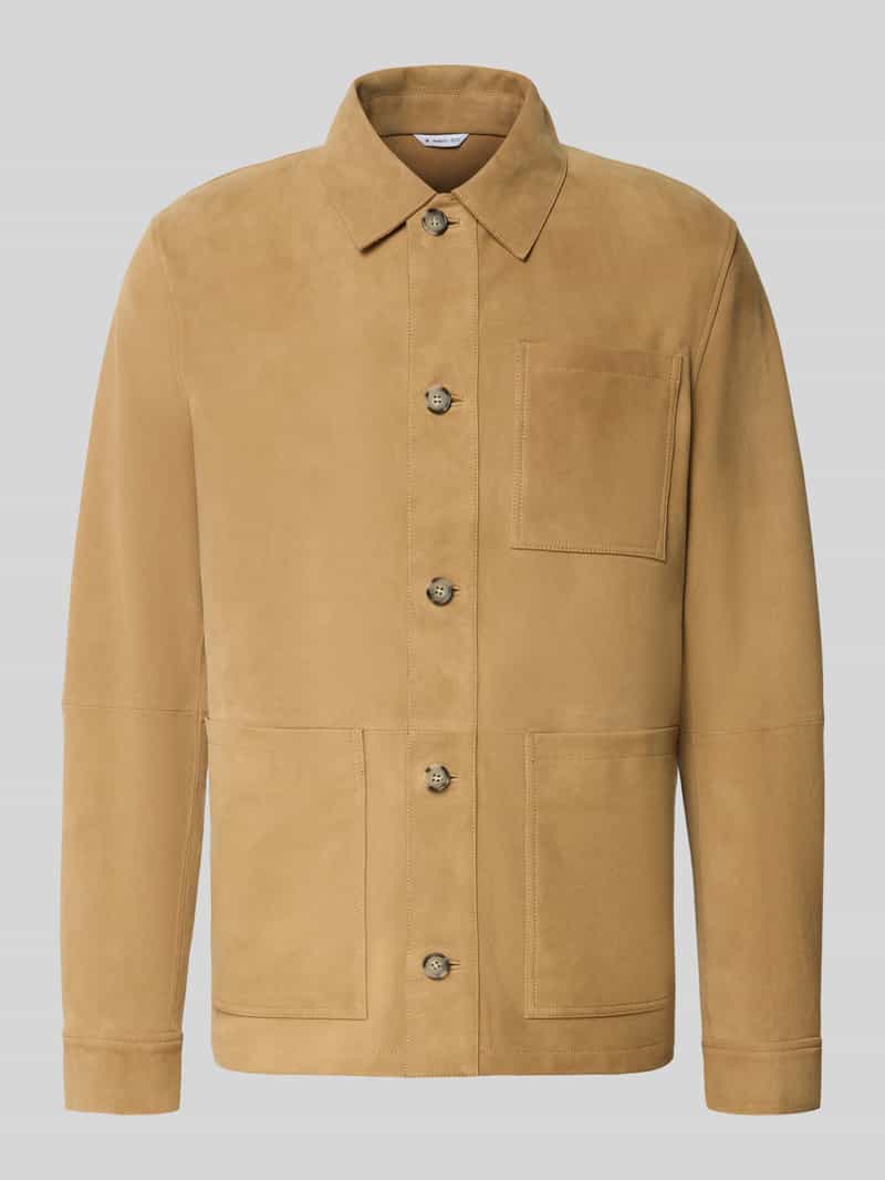 Kurtka skórzana z listwą guzikową i naszywanymi kieszeniami