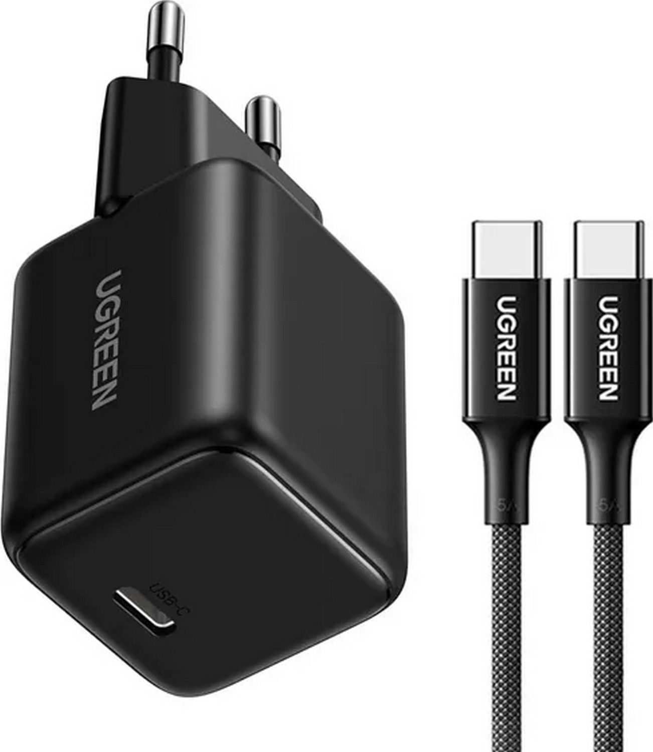 Ugreen X513 30W GaN 1x USB-C + kabel USB-C 1m - czarna