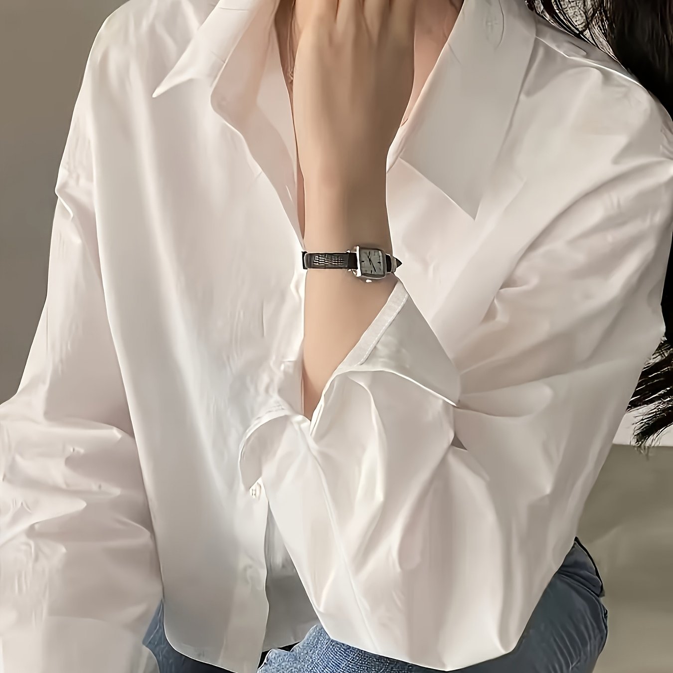 TEMU Prosta Koszula z Guzikami i Stójką, Elegancka Długa Rękawowa Koszula w Krótkim Stylu, Odzież Damska