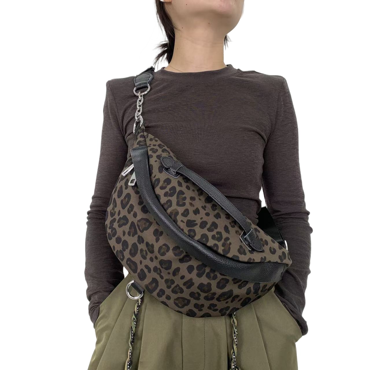 TEMU Damska Y2K Vintage Torba Krzyżowa w Leopardzie z Odpinanym Paskiem – Nylonowa Torebka na Codzienność, Bieganie i Miejski Styl, Zamek
