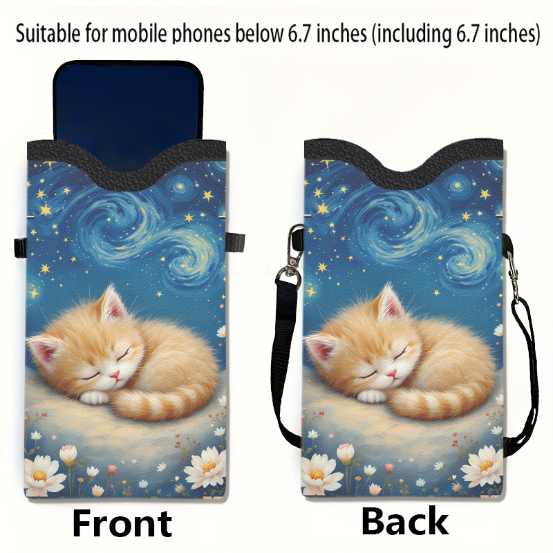 TEMU 1 szt. Smycz z motywem śpiącego kota, wysokiej jakości pasek z płaskim nadrukiem 2D i regulowaną smyczą, pasuje zarówno do iPhone'a, jak i