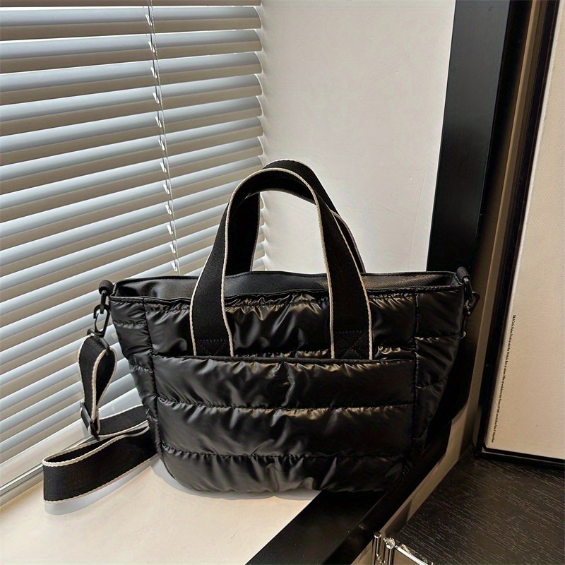 TEMU Europejska i Amerykańska Torba Krzyżowa o Dużej Pojemności na Jesień i Zimę, Gruba Pikowana Torba z Sztucznym Puchowym Wypełnieniem, Modna