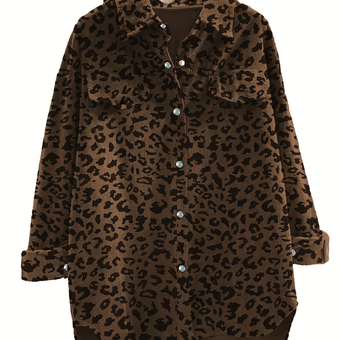 TEMU Damska jesienna bluza z nadrukiem w lamparcie cętki, z kołnierzykiem na guziki, z długim rękawem, luźna, na szelkach, do codziennego noszenia