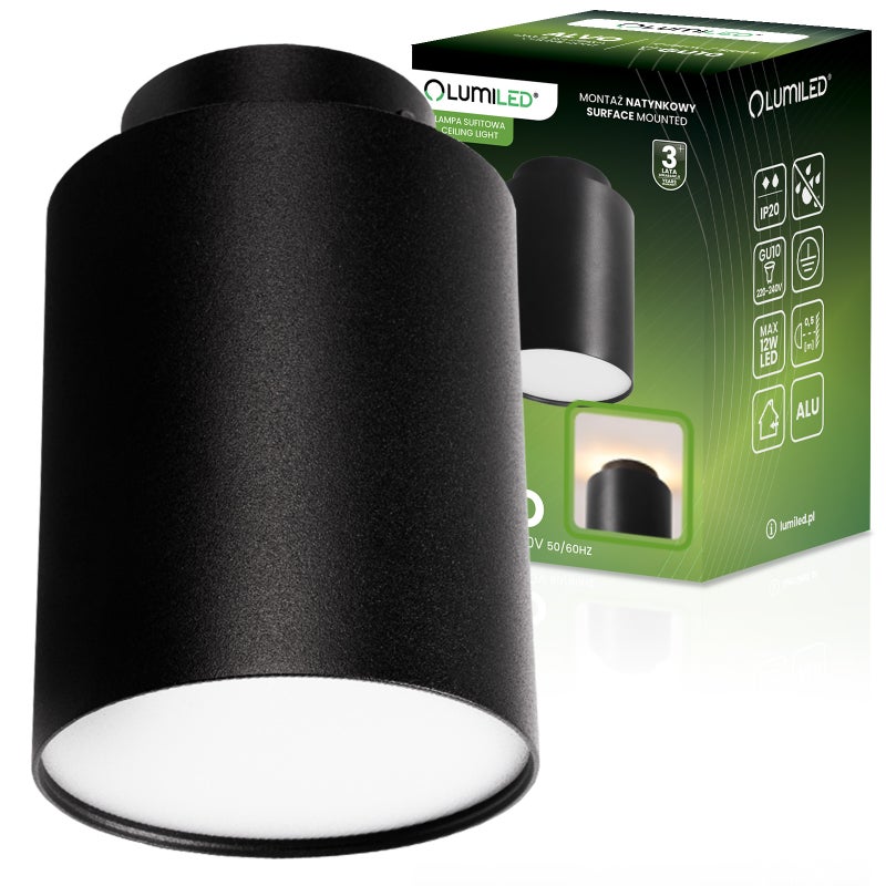 Oprawa Natynkowa Lumiled Halogenowa Spot Tuba GU10 Lampa Sufitowa Okrągła Czarna 1 szt.