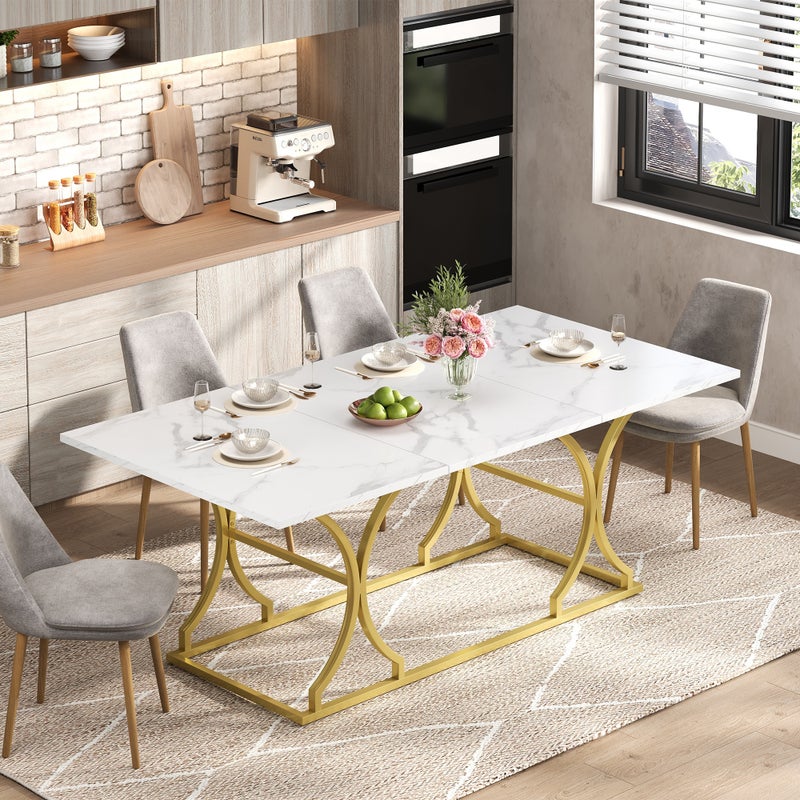 Stół jadalny prostokątny dla 8-10 osób - 200 x 80 x 76 cm - MDF i złote metalowe nogi - Do kuchni, jadalni - Biały