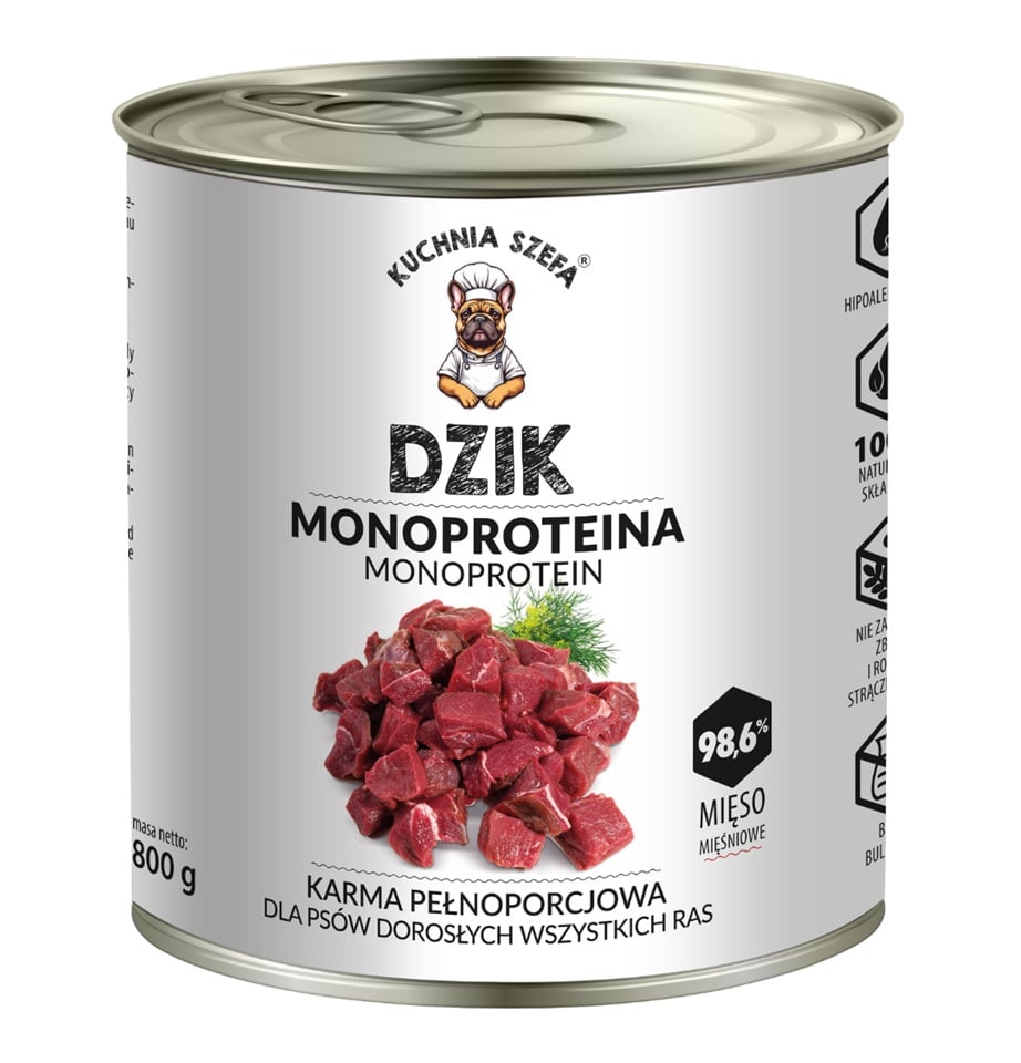 KUCHNIA SZEFA Monoproteina Dzik 800g mokra karma dla psów