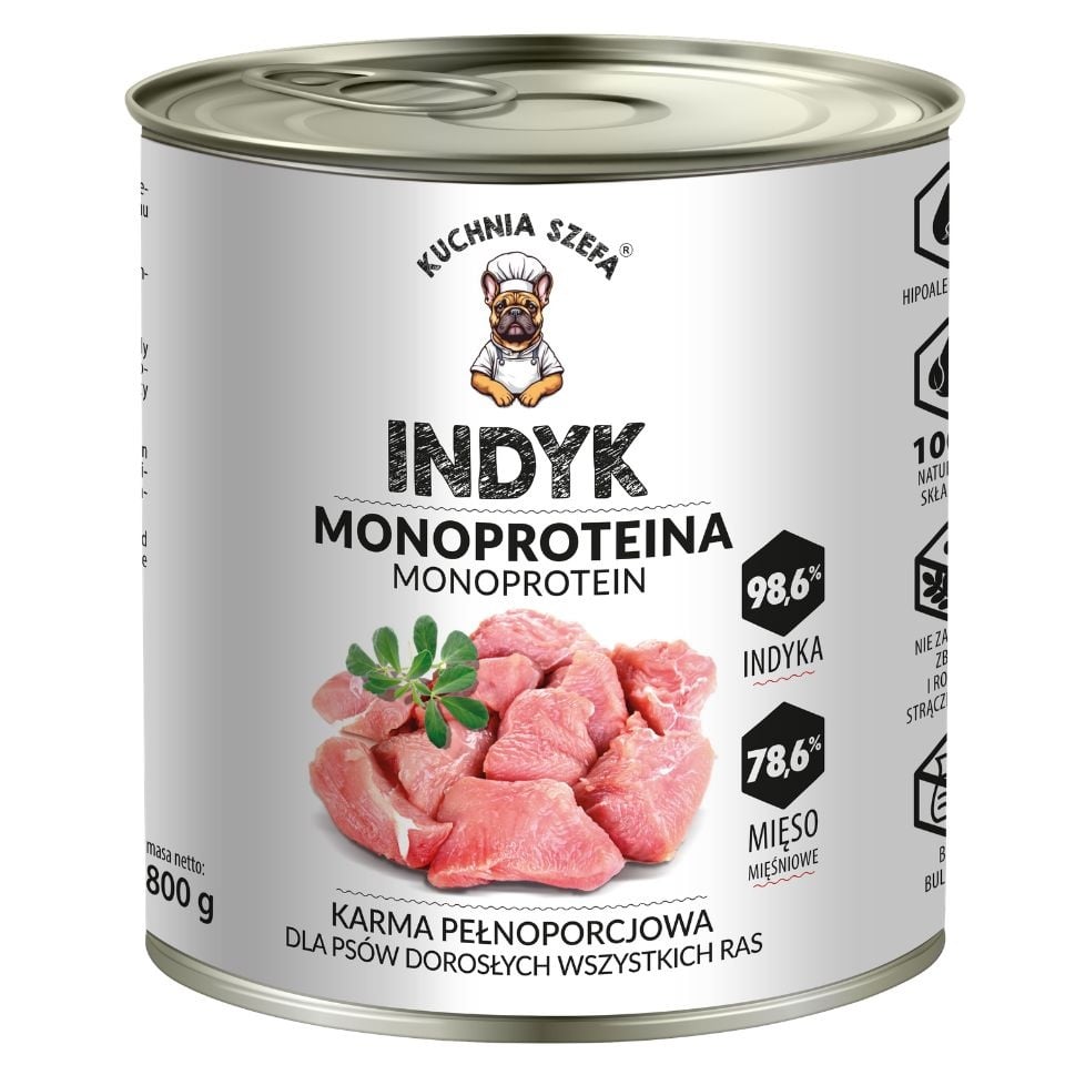 KUCHNIA SZEFA Monoproteina Indyk 800g mokra karma dla psów