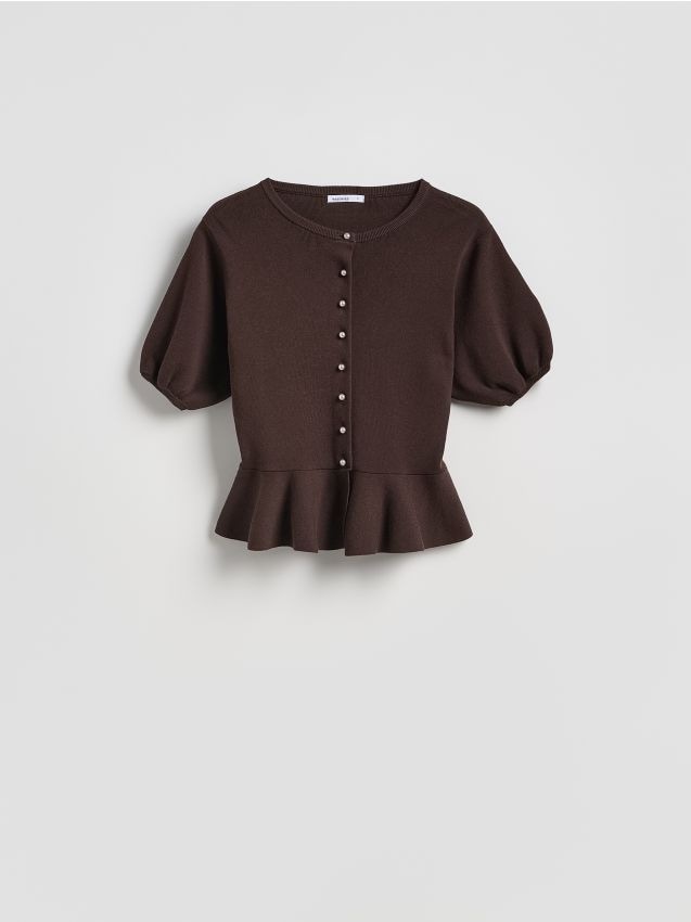 Reserved - Kardigan z baskinką - brązowy