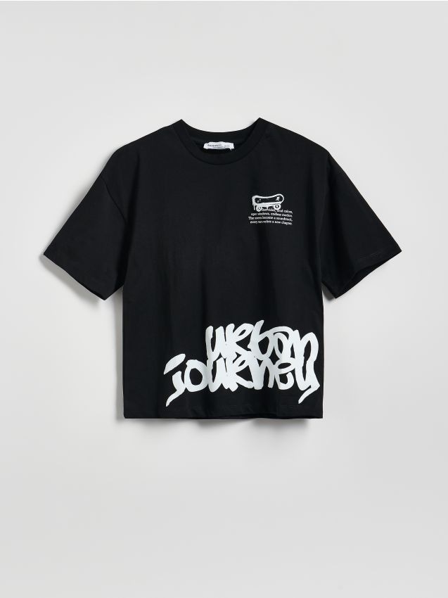 Reserved - Bawełniany t-shirt z nadrukiem - czarny