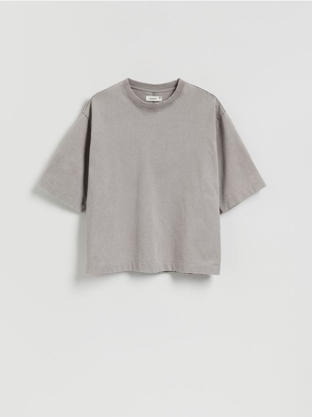Reserved - T-shirt boxy z efektem sprania - ciemnoszary