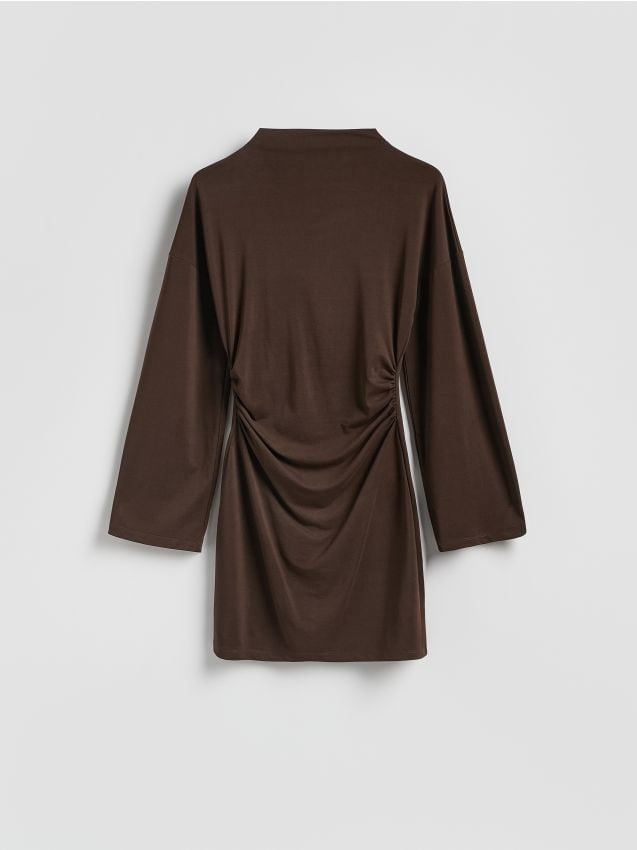 Reserved - Sukienka z marszczeniem - ciemnobrązowy