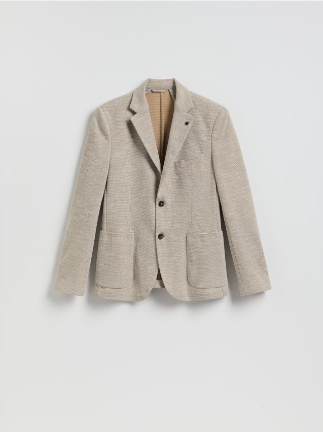 Reserved - Dzianinowa marynarka slim fit - beżowy