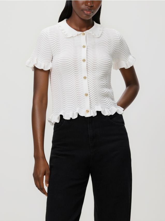 Reserved - Bluzka z kołnierzykiem - złamana biel