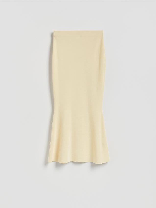 Reserved - Dzianinowa spódnica midi - jasnożółty