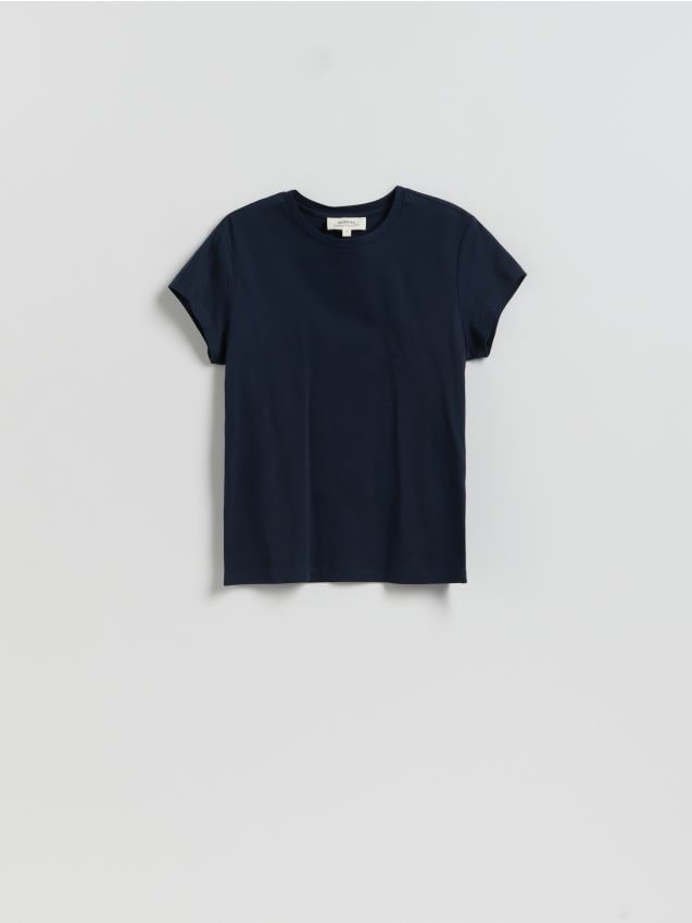 Reserved - T-shirt z domieszką jedwabiu - granatowy