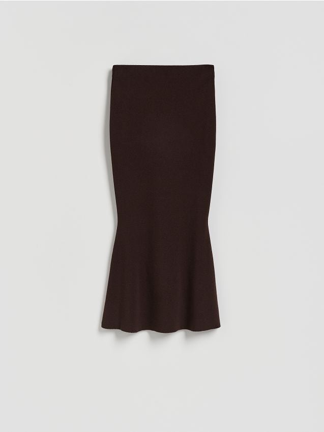 Reserved - Dzianinowa spódnica midi - brązowy