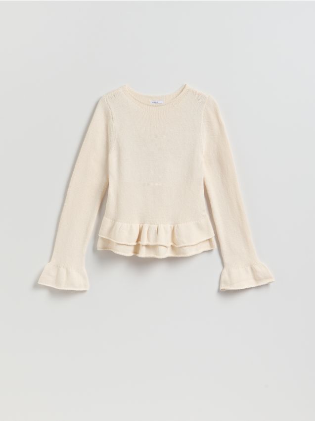 Reserved - Sweter z falbanami - kremowy