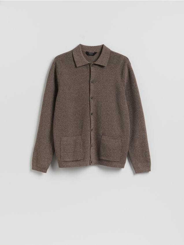 Reserved - Bawełniany kardigan - ciemnobrązowy