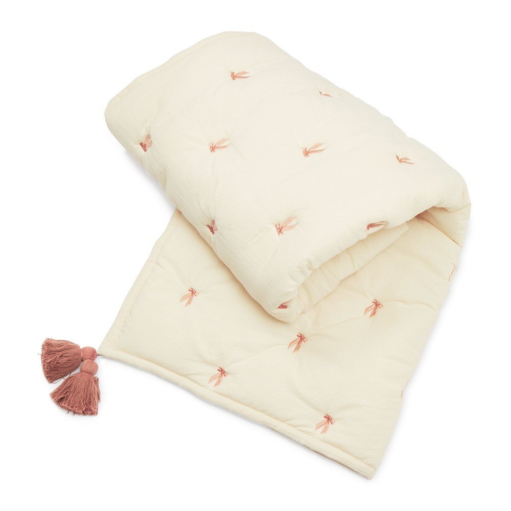 Jasnożółto-różowy pikowany koc dziecięcy z bawełny organicznej 90x120 cm Bows – Cam Cam Copenhagen