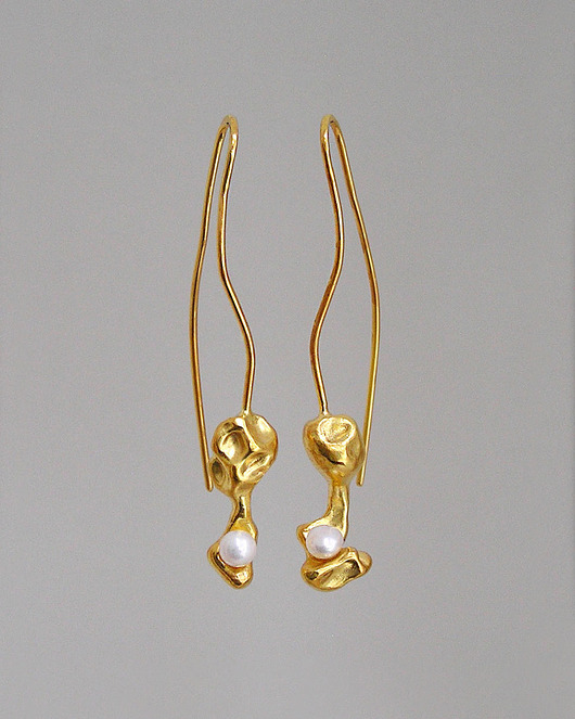 Kolczyki Meteoryty z Perłami - srebro pozłacane