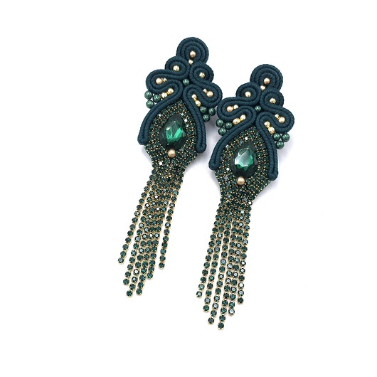 Kolczyki sutasz zielone złote z cyrkoniami Lilla długie błyszczące