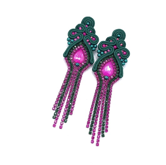 Kolczyki sutasz zielone fuksjowe z cyrkoniami Lilla długie błyszczące