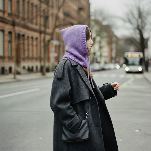 Balaclava oversize kominiarka kaptur zamiast czapki z merino piękny liliowy