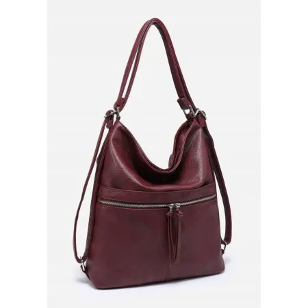 Stylowa Bordowa Torebka Damska Worek Shopper 2w1 Plecak LUIGISANTO Czerwona