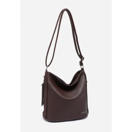 Pojemna Elegancka Listonoszka Brązowa Torebka Damska LUIGISANTO Z Zamszem