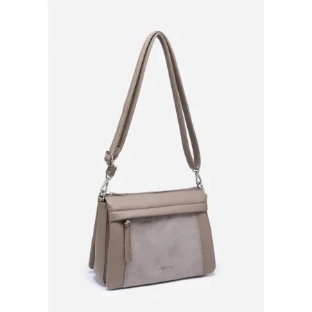 Modna Elegancka Listonoszka Torebka Damska LUIGISANTO Beżowa Z Zamszem