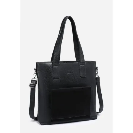 Duża Pojemna Torebka Damska Czarna Shopper A4 LUIGISANTO Z Zamszem