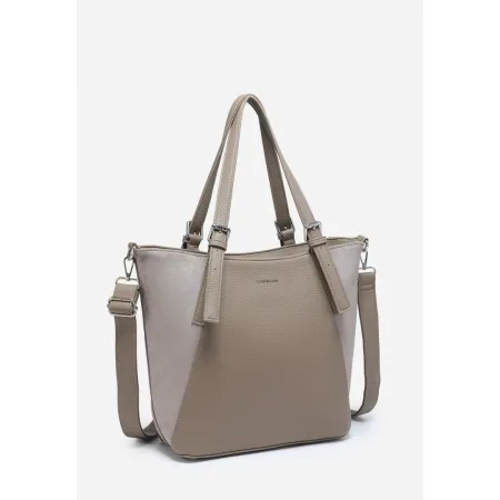 Pojemna Torebka Damska Beżowa Shopper Torba na Ramię LUIGISANTO Z Zamszem