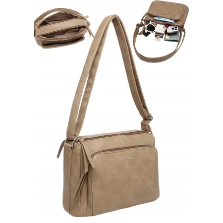 Torebka Torba Damska Listonoszka LUIGISANTO Pasek V6605 Beige/Taupe
