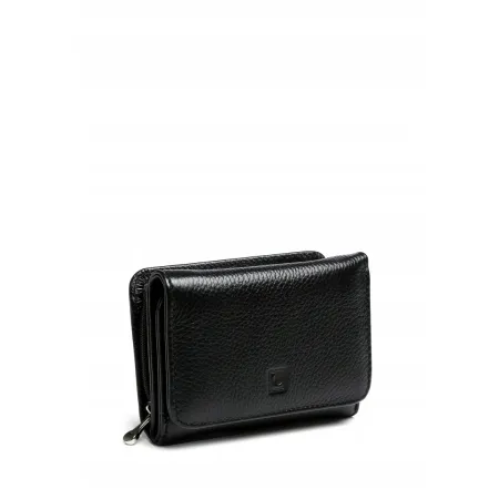Portfel Damski Skóra Naturalna LUIGISANTO RFID Czarny Matowy Portmonetka