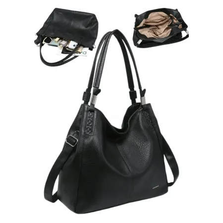 Torebka Torba Damska Shopper LUIGISANTO Format A4 Pasek V6600 Black