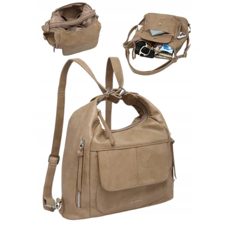 Damski Plecak Torebka Shopper 2w1 LUIGISANTO Ciemno Beżowa Dwukomorowa