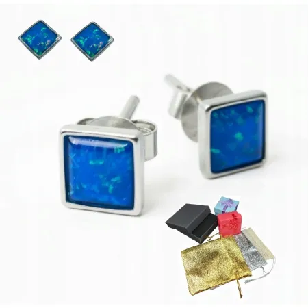 Srebrne 925 Kolczyki Niebieski Opal Wkrętki Sztyfty Na Prezent Gwiazdkę