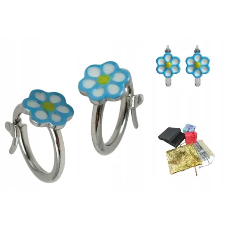 Srebrne 925 Kolczyki Niebieski Kwiatek Na Prezent Gwiazdkę Dziecięce Kółka
