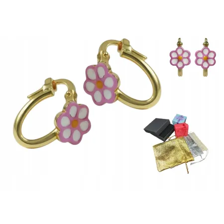 Srebrne Pozłacane 925 Kolczyki Różowy Kwiatek Na Prezent Gwiazdkę Dziecięce