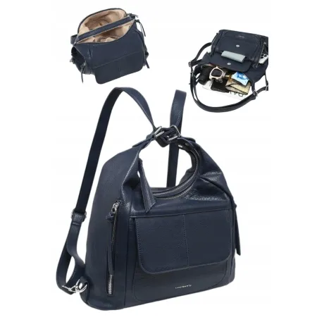 Damski Plecak Torebka Shopper 2w1 LUIGISANTO Granatowa Dwukomorowa
