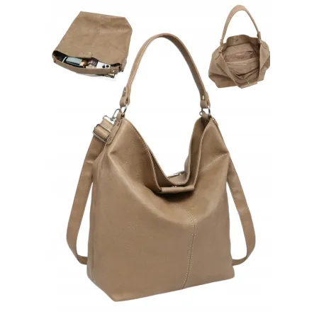 Torebka Damska na Ramię Worek Shopper LUIGISANTO Ciemna Beżowa Format A4