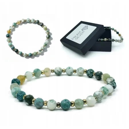 Bransoletka Z Kamieni Naturalnych 6mm Agat Mszysty Hematyt Damska Na Gumce