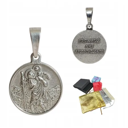 Srebrny Medalik Próba 925 Święty Krzysztof Okrągły Dla Kierowców Na Prezent