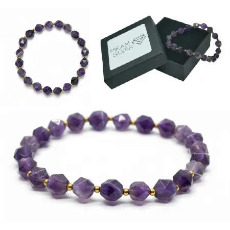 Bransoletka Z Kamieni Naturalnych 8mm Ametyst Hematyt Damska Na Gumce