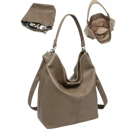 Torebka Damska na Ramię Worek Shopper LUIGISANTO Ciemna Beżowa Format A4