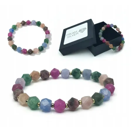 Bransoletka Z Kamieni Naturalnych 8mm Jadeit Turmalinowy Hematyt Na Gumce