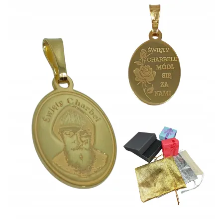 Medalik Srebrny Pozłacany 925 Św. Charbel Zawieszka na Chrzest, Komunię