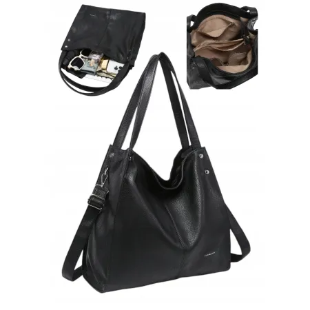 Pojemna Torebka Shopperka Damska na Ramię LUIGISANTO Format A4 Czarna